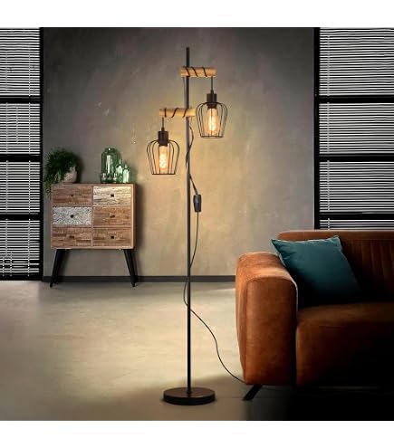 Lampadaire Design Industriel HOMCOM 3 Ampoules - Abat-jour Cage Métal Noir - Style Loft New Yorkais