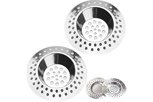 Tomario Stainless Steel Kitchen Sink Strainer Plug, Standard Strainer Drain Protector Hair/Food Catcher for Bathroom, Kitchen, Shower (External Diameter 7cm, Inner Diameter 3.3cm, Pack of 2)