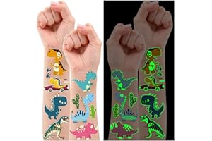 Leesgel 20 Sheets Luminous Dinosaur Stickers Tattoos for Kids, Glow Dinosaur Birthday Decorations Supplies, Dinosaur Party Bags Fillers Return Gifts for Kids Birthday Party Games Prizes Toys