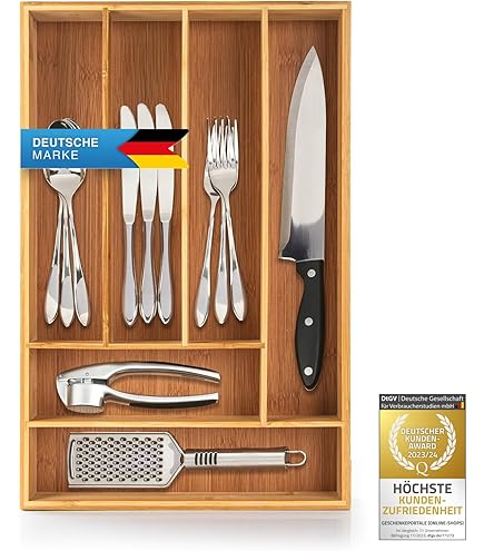 Emuca - Besteklade, keukenlade organizer, bestekbak, 6 vakken, 40cm module, plastic, antraciet grijs