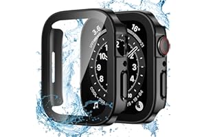 Dirrelo 2 sztuki etui ochronne do Apple Watch serii SE/6/5/4, 44 mm, ze szkłem pancernym, ochrona wyświetlacza, wodoszczelne, twarde poliwęglanowe, płaskie krawędzie, bardzo czuła folia ochronna do zegarka iWatch, 2 czarne