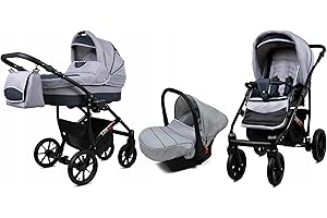 BabyLux® Carrito de Bebé Sistema de Viaje Set 3 en 1 - Largo - incl. Capazo, Silla de Paseo, Silla Coche - Cochecito - con Bolso cambiador, Cubierta para la lluvia, Mosquitera etc.