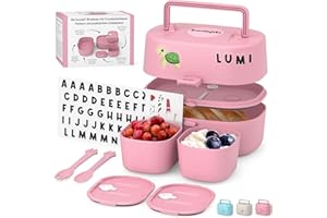 bumpli® Pudełko śniadaniowe dla dzieci z przegródkami, wraz z naklejkami z imieniem gratis – w 100% wolne od BPA – Bento Box dla dzieci, pudełko na kanapki dla dziewcząt i chłopców, pudełko na
