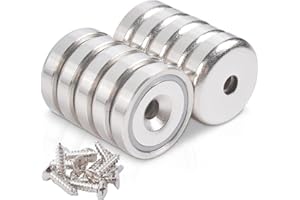 MAGXCENE 10 Stück Neodym Magnete Extra Stark 10 KG Kraft 20 X 7 mm mit Loch und Kapsel, Senkkopf-Topfmagnet mit Schrauben, Magnete Stark für Küchen, Badezimmer, Büros, Schule