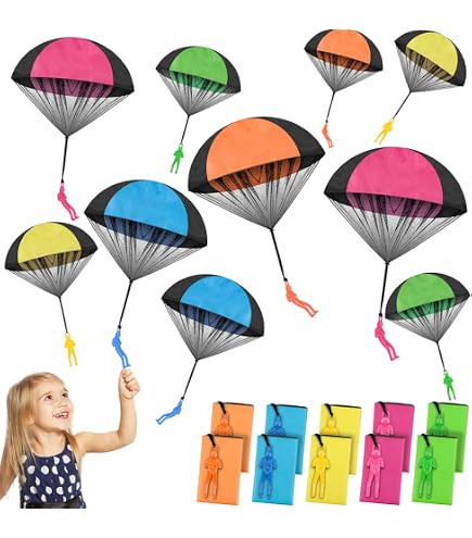 Lot De 16 Parachutes Jouets Avec Figurines Soldats – Lancement à La Main, 8 Couleurs – Nylon Et ABS – Extérieur, Cadeau Anniversaire