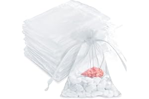 Uootach 100 saszetek z organzy, torby z organzy ze sznurkiem 10 x 15 cm, torba z organzy, torba na prezent, woreczek na biżuterię, dobre na wesela, prezenty świąteczne, słodycze, torby lawendowe