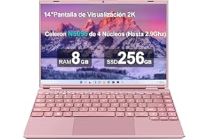 AOCWEI Ordenador Portátil 14 Pulgadas 8GB DDR4 256GB SSD 1TB Expand Celeron N5095 (Hasta 2.9Ghz), Portátil Win 11 con Mini Puerto Multimedia Ventilador 1920*1200 FHD Pantalla, Portatiles Dual WiFi-Rosa