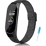 Tobfit Cinturino Compatibile con Xiaomi Mi Band 4 e Mi Band 3 in Acciaio Inossidabile, Metallo (Nero)