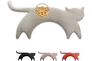 LESCHI Cuscino cervicale termico per microonde - 100% cotone e grano biologico - Cuscino riscaldante ideale per sciogliere tensioni a collo, spalle e schiena - Gatto, grigio