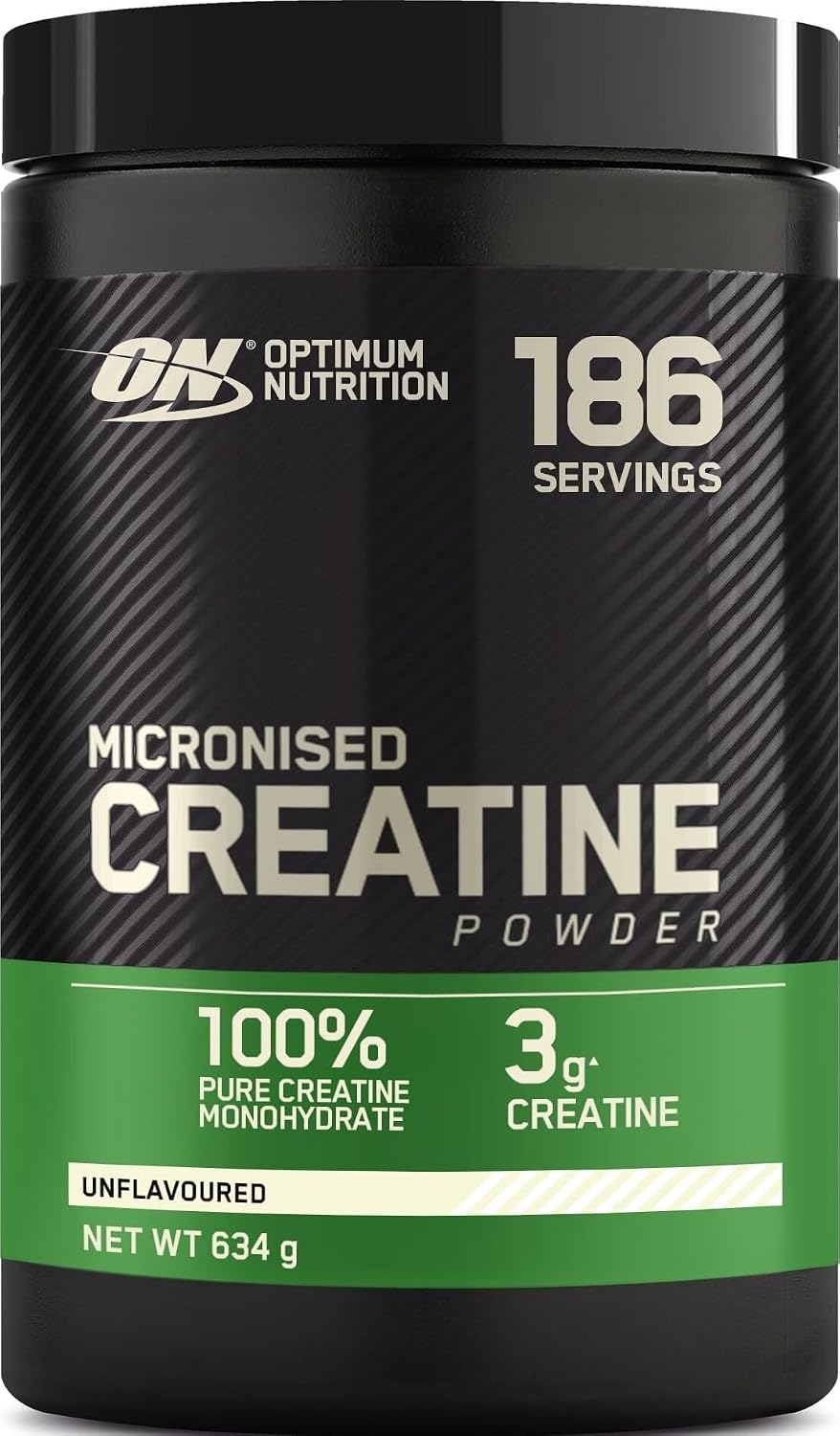 Optimum Nutrition Micronised Creatine Monohydrate Poeder, 634g | Unflavoured, 186 Porties, Supplement ter Ondersteuning van Spierkracht en-Vermogen, Voor en Na de Training
