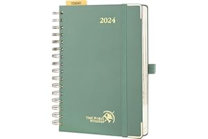 POPRUN Agenda 2024 Giornaliera con Spirale 21,5 x 14,9 cm, 1 Giorno 1 Pagina con Righello in Plastica e Angoli a Strappo, Copertina Rigida, Carta Avorio da 80 gsm Certificata FSC®, Verde Mezzanotte