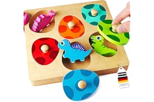 EITEYI Dinosaur Wooden Puzzles for Toddlers Age 1-3, Educational Early Developmental Learning Montessori Toys, Dual Layered Dinosaur Match Eggs Peg Puzzle Board, Birthday Christmas Easter Gifts for Kids