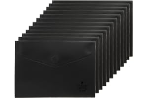 Quijote Paper World Pack 12 Sobres de Plástico Negro - Packs carpetas sobre plástico, cierre velcro, para archivar, clasificar y llevar a la escuela, oficina o universidad - 17x12cm