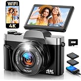 Digital Camera with WiFi, 4K 64MP Compact Photo Camera | Autofocus, Screen 3" 180&deg;, Flash, Webcam, 16X Zoom, Anti-Shake, 32GB