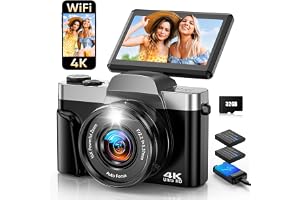 Digitalkamera mit WLAN 4K 64MP Autofokus Kompakt Fotokamera | 3 Zoll 180° Klappbildschirm,