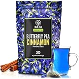 BLUE TEA - Butterfly Pea Cinnamon Herbal Tea - 30 Pyramid Tea Bags | Premium Zipper Pack | Caffeine Free - For Healthy Skin a