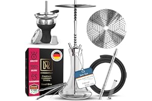 M. ROSENFELD Edelstahl Shisha Set Komplett mit Kopf, Schlauch & Zubehör | V2A Hookah für Anfänger & Profis | Closed Chamber System, 1 Anschluss (für 2 Schläuche erweiterbar), Zeitloses Design