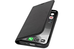 WIIUKA Etui do iPhone 13, niemiecka skóra premium, z przegródką na karty, bardzo cienkie, etui na telefon komórkowy z funkcją stojaka, czarne
