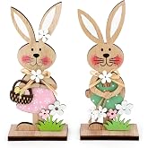COCHIE Easter Bunny Decorations, Stand up Wooden Bunnies Easter Table Decorations for Easter Spring Home Office Decor Set of 
