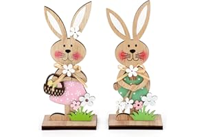 COCHIE Osterhase aus Holz,Osterhasen Deko zum Hinstellen, Osterdeko Holz Hase,2er Set Deko Aufsteller für Ostern,Osterdekoration Garten Osterhasen