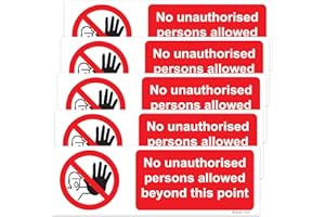 RDLCAR No Unauthorised Person Beyond This Point Sign Rigid PVC Pack of 5 Safety Warning Sign Off Limits Easy Installation 100mm x 300mm