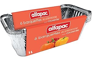 ALFAPAC - 6 barquettes aluminium 1L Profondes avec couvercle
