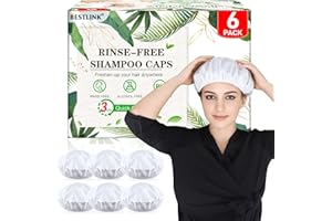 QACCOS Shampoo Caps No Rinse, Hair Washing Shampoo Shower Caps for Elderly and Bedridden Patients, Rinse Free Shampoo Shower Caps for Post Surgery, Hospital, Camping (6 Pack)