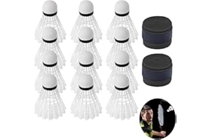 DALAETUS 14 Pièces Volants de Badminton et Grip pour Raquette, Balles de Badminton en Intérieur et en Extérieur, Surgrip Antidérapant pour Raquette de Tennis, Squash, Badminton