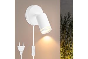 BOYIR Applique da Parete Interno Moderna, Bianco Applique LED da Parete Orientabile, GU10 Lampada da Parete Interno con Spina Interruttore, Alluminio Lampade da Muro per Camera da Letto Soggiorno