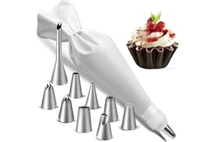 SALEEPENDENT Kit Poches à Douille,Poche à Douille Premium,Set de Poche a Douille Patisserie avec 9 Douilles en Inox & 1 Adaptateur,Poche à Douille Réutilisable,Idéales pour DIY Cupcake et Décoration de Gâteaux.