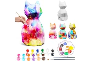 GYTERA Paint Your Own Cat Lamp Art Kit, DIY Geometric Cat Lamp Night Light, Animals Toys Night Light, Gifts Crafts for Teens Girls Boys, Art and Crafts Painting Kit for Kids Ages 3 4 5 6 7 8 9 10 11 12+