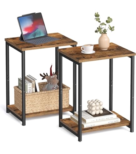 YITAHOME Side Table, Bedside Table With Storage Cabinet, X-Shaped Sofa End Table With Charging Station, 2 USB Ports & Power Outlets, Living Room Coffee Table, Metal Frame, Bedroom, Grey, 40x35x60cm - View #5