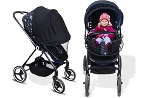 JOFOL BABE Moustiquaire pour poussette, durable, pliable, en maille avec double fermeture éclair, convient pour poussette, siège auto pour bébé (mise à niveau, noir)