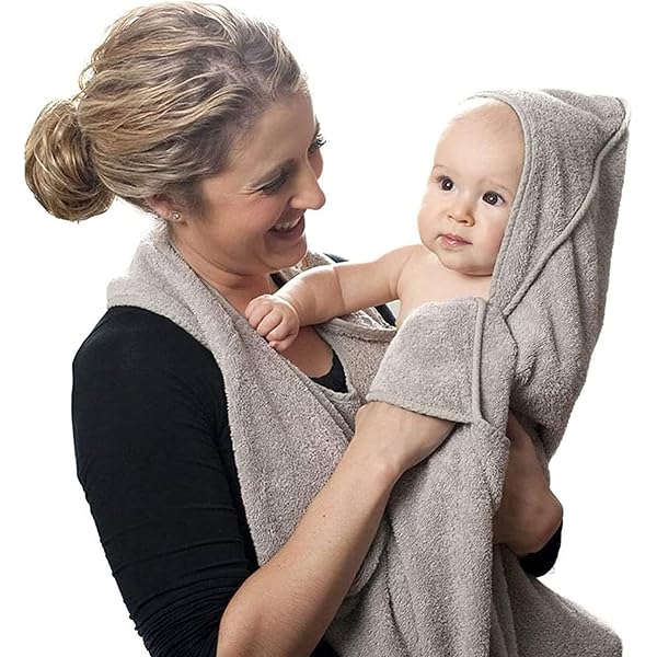 Cape De Bain Tablier Parent/Bébé XXL 100×100 Cm – Viscose Douce Ecru – 2-en-1 Pratique