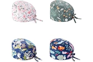 LIAOPUFUS 4 PCS Set Chapeaux de Travail Elastic Réglable Imprimé Coton Bonnet Chapeaux Turban Unisex Cotton avec Bandeau Absorbant
