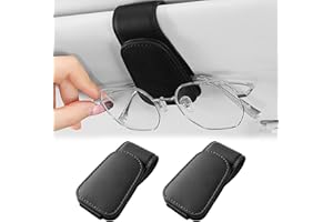 QUALDESN 2 Pcs Sunglasses Holder For Car, Black Leather Eyeglass Holder, Magnetic Leather Sunglasses Holder and Ticket Card Clip, Car Visor Accessories, Suitable For Different Size Eyeglasses