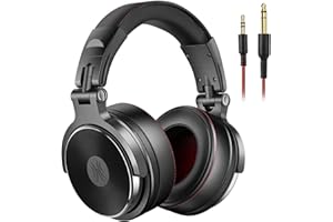 OneOdio - Cuffie per DJ da Studio Monitoring/Mixing con microfono, fonoisolanti, corpo girevole 90°, unità-driver da 50 mm, cuscini auricolari in pelle sintetica