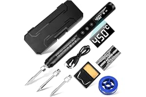diymore Kit saldatore USB-C portatile, senza fili, con display LCD, temperatura regolabile da 200 °C a 450 °C, con 3 punte per riparazioni elettroniche, creazione di gioielli, progetti fai da te, nero