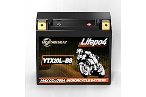 ‎MOUDENSKAY MOUDENSKAY Lithium Motorrad Batterie 12V Lithium Powersports Batterie mit BMS (YTX20L-BS 12.8V 9Ah 700CCA) LiFePO4 Motorrad StarterBatterie für Motorräder, ATV, UTV,Wasserfahrzeuge, etc