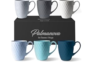 MIAMIO - 6 x 400 ml - Set de tasses à café/tasse - Tasse en céramique moderne Matt - Tasse à café grande taille - Collection Palmanova (Bleu)
