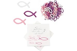 YILIYA Fisch Rosa,40 Servietten und 144 Stücke Holz Fische Deko, Taufdeko Mädchen, Kommunion Taufe Tischdeko,Servietten Taufdeko Tisch Deko