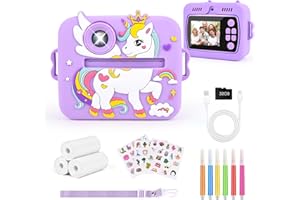 Euakee Kids Instant Camera, 1080P HD Cyfrowy Aparat dla Dzieci z 2,4-calowym Ekranem i Kartą 32G, Aparat Natychmiastowy dla Dzieci, Prezenty dla Chłopców i Dziewcząt 3-12 Lat (Fioletowy)