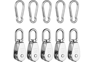 ZHUJIEHIGH 5 Pièces M20 Poulie de Levage Simple, Poulies pour Cordes, poulie simple pivotantes à 360° en acier inoxydable 304 avec 5 crochets à ressort M6, rouleaux de câble pour levage, charge jusqu'à 75 kg