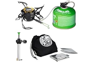 Fornello multicombustibile Optimus Polaris Optifuel con bombola da 0,4 l – Fornello da esterno per gas, benzina, gasolio e cherosene | Potenza 4200 W | Set completo con accessori