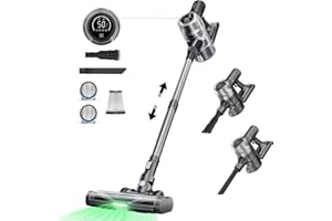 Proscenic Aspiradora sin Cable, P13 45KPa/550W/45 Mins Aspiradora Escoba con Luz Verde, Pantalla Táctil y Cepillo Antienredos, 1,2L Aspirador Vertical para Suelo, Alfombra, Pelo de Mascota, Sofá