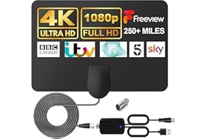 JIENOSI TV Aerial, Digital TV Aerial Indoor 250+ Miles Long Range Reception for Freeview TV Support 4K 1080P HDTV with Booster & 13 ft Coax Cable (black-01)