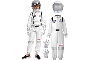 Spooktacular Creations Kostium dla dzieci na Halloween, uniseks, srebrny pasek, kostium astronauta, kombinezon dla jeźdźców z kaskiem, 3T-L (3-12 lat)