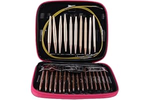 PSSOPP Ensemble D'aiguilles à Tricoter Circulaires en Aluminium 26 Pièces Poignées Ergonomiques Kit D'aiguilles Circulaires Interchangeables avec étui de Rangement