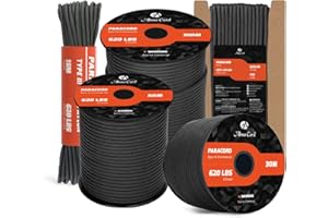 Abma Cord Paracord 4mm 9 Fili 30m Corda Paracord Nylon Corda da Paracadute Tipo 3 620lbs - Max. 280 kg - Nero