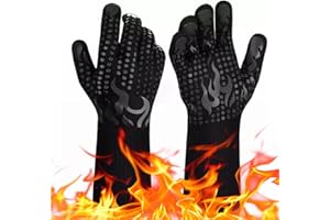 Defresit BBQ Gloves, Oven Mitts, 800°C/1472°F Heat Resistant, Silicone Non-Slip, Long Kitchen Gloves for Barbecue, Cooking, Baking, Cutting (Black)